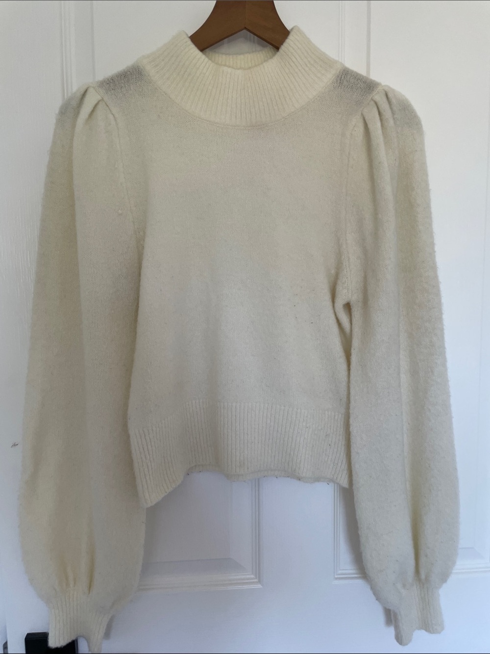 Lulu's Cream Mock Neck Puff-Sleeve Sweater